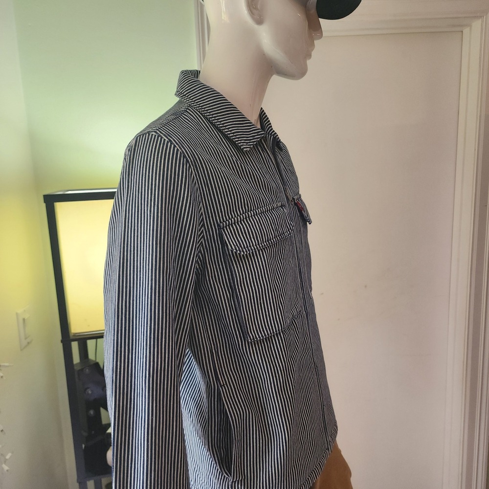 Levis Hickory Stripe Denim Zip Up Workwear Jacket Mens Blue White Chore Coat @27 - Picture 6 of 15